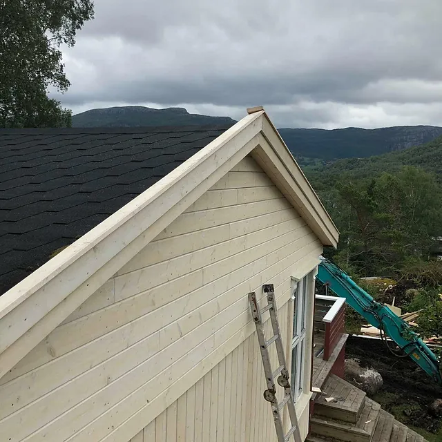 Fasadearbeid på hvitt hus